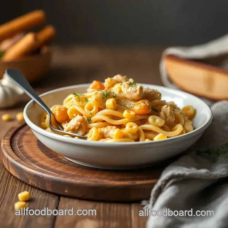 Quick Chicken Corn Pasta with Creamy Sauce presentation