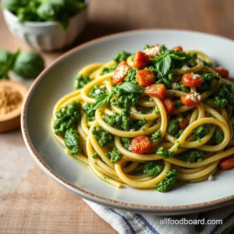Quick & Easy Basil Pesto Pasta presentation