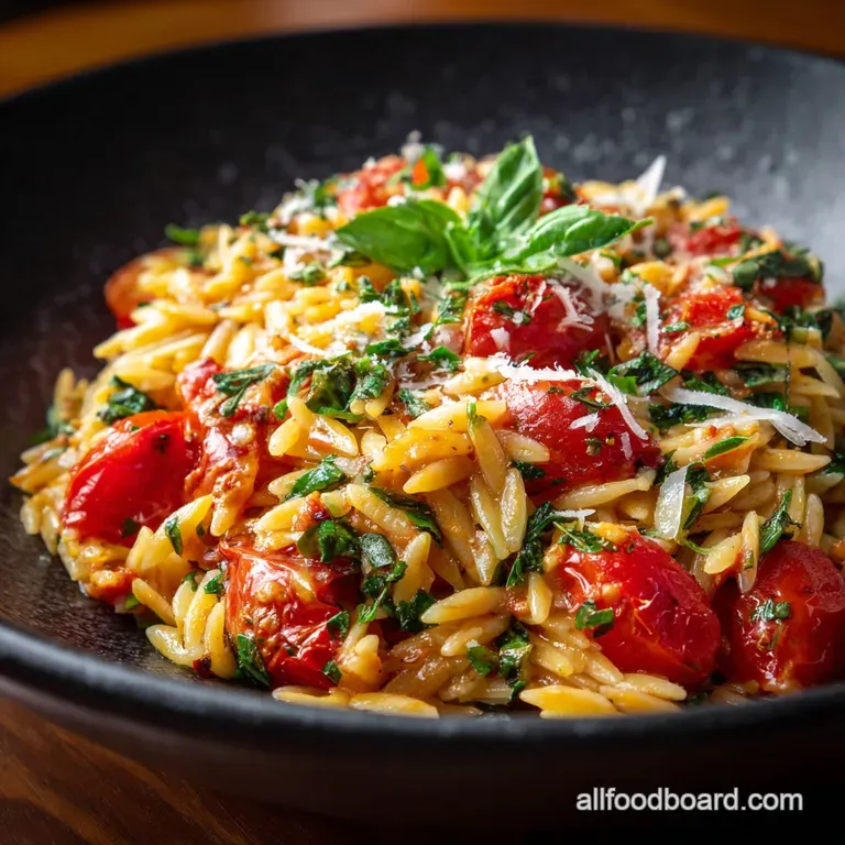 Orzo Pasta with Tomatoes Basil and Parmesan the 25Minute Sunshine Toss presentation