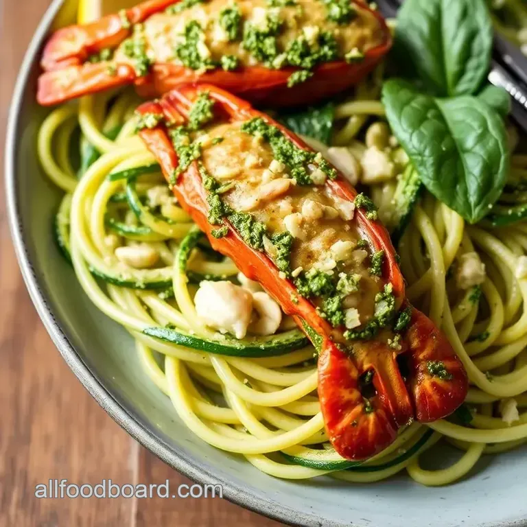 Pesto Langostino Zucchini Noodles presentation