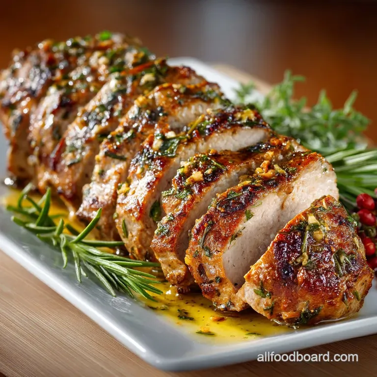 The Sunday Roast Shortcut Herbed Pork Tenderloin with Dijon Glaze presentation