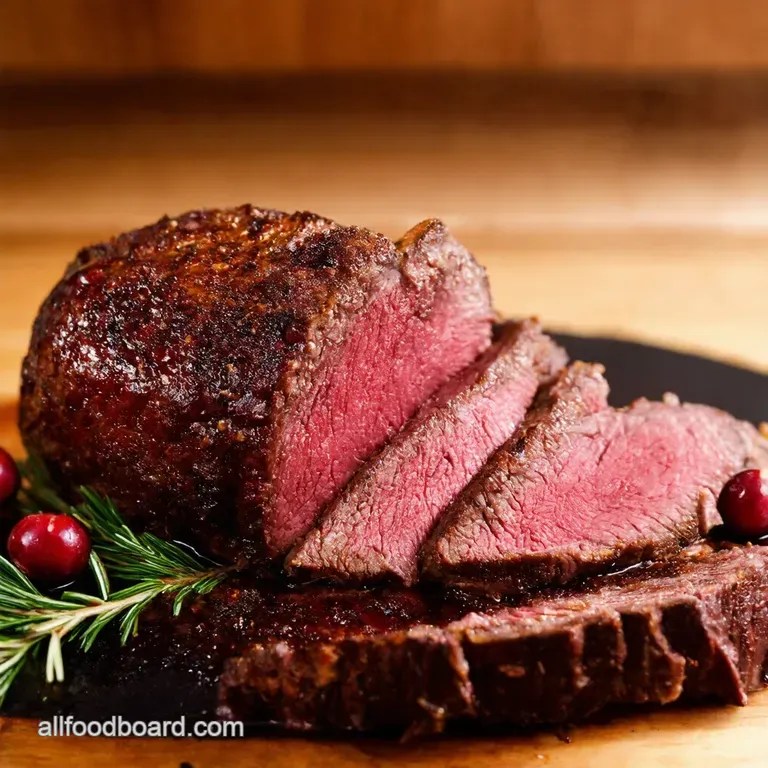 Roasted Beef with Cranberry Balsamic Glaze presentation