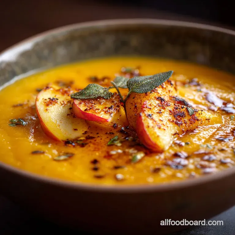 Velvety Butternut Squash and Apple Soup with Brown Butter Sage Crispies