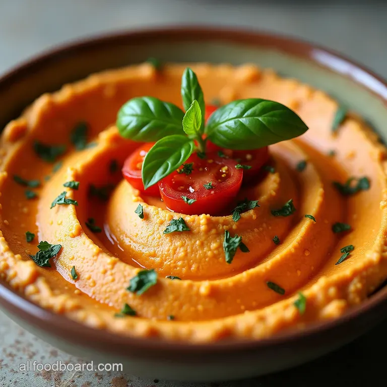Mediterranean Summer Swirl Vibrant Roasted Tomato and Basil Hummus