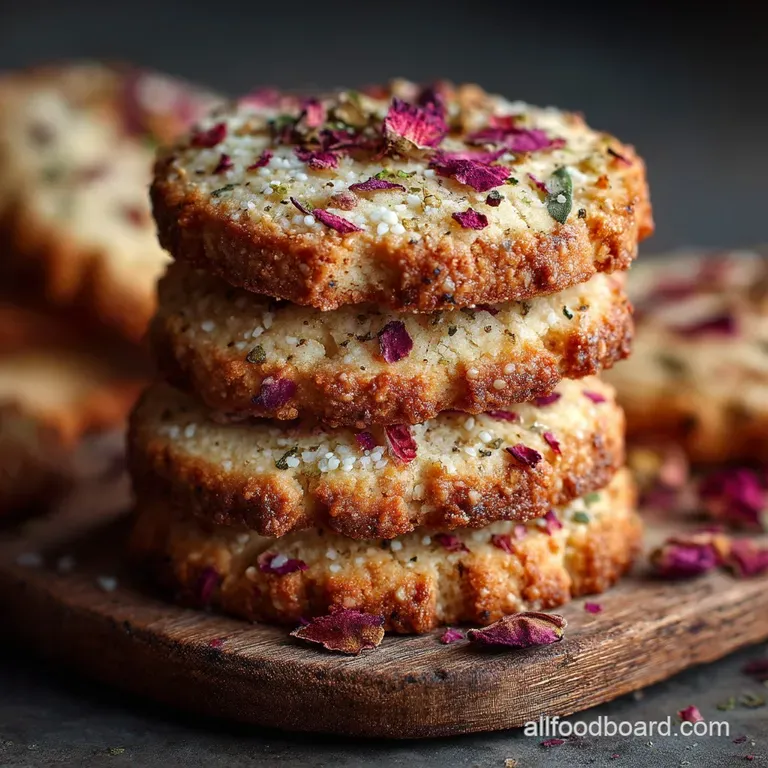 The Sultans Shortbread Rosewater Tahini Biscuits with Pistachio Crunch presentation