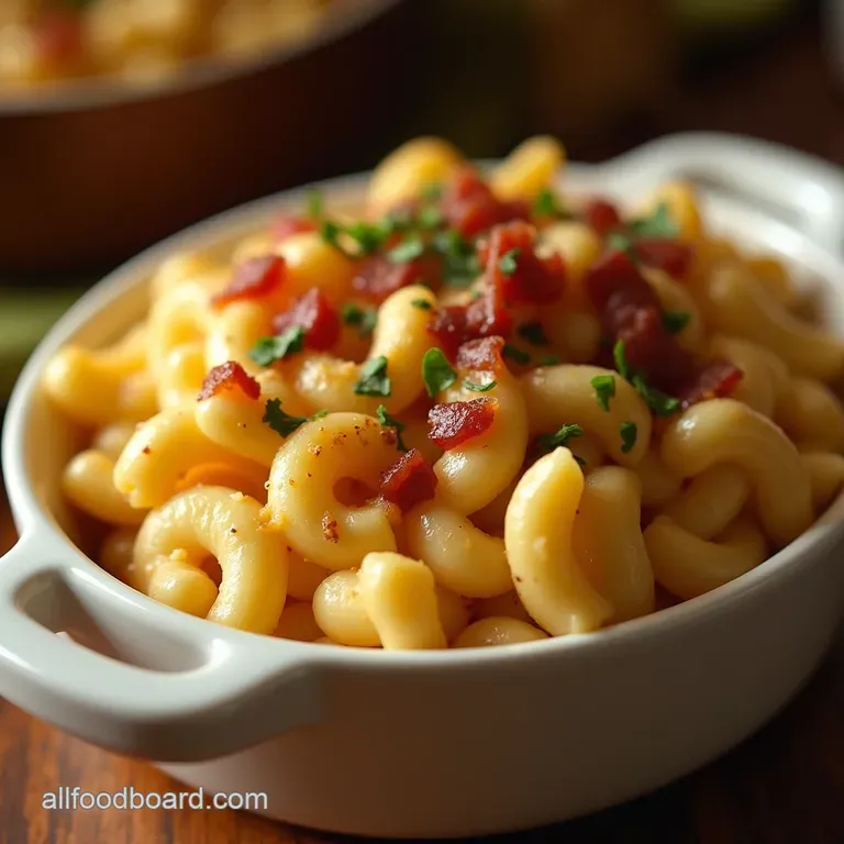 The Ultimate Gravy Train Sage Smoked Gouda Bacon Mac and Cheese presentation