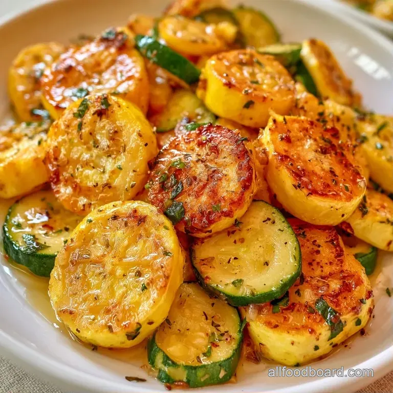 Vibrant yellow and green squash rounds arranged neatly on a dark slate plate with a drizzle of garlic oil.