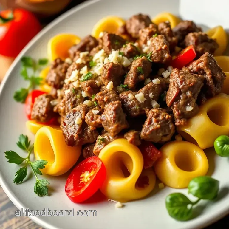 Philly Cheesesteak Tortellini presentation