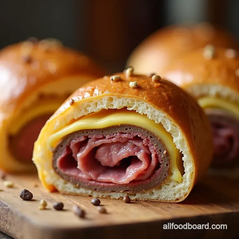 Savory Roast Beef Gouda Rolls with Horseradish Cream presentation