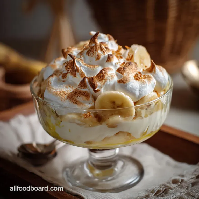The Cr&egrave;me De La Cr&egrave;me Banana Pudding with a Fluffy Baked Meringue presentation