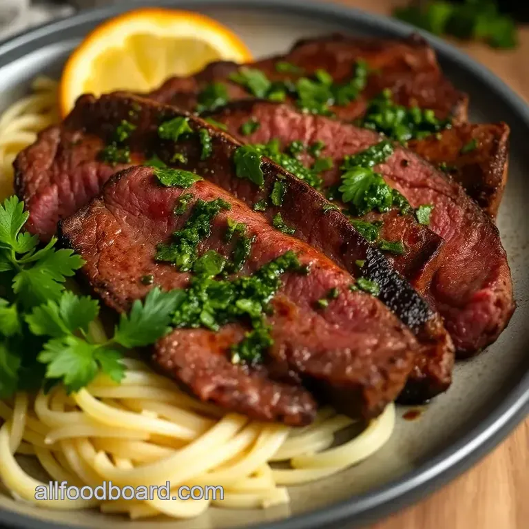 Seared Flat Iron Steak with Chimichurri Sauce presentation