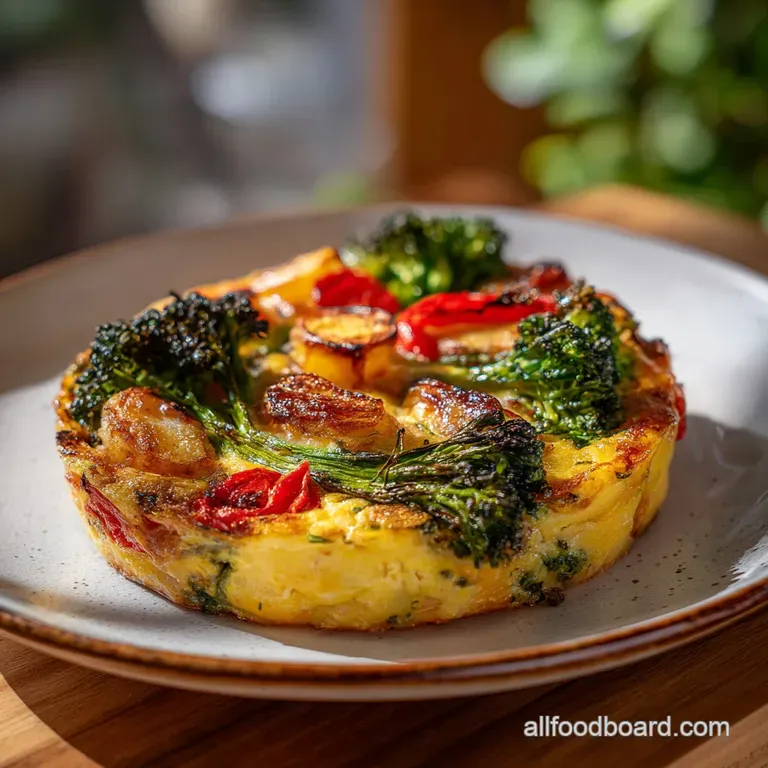 Sliced square of fluffy egg bake topped with fresh parsley on a white ceramic plate with a side of mixed greens.