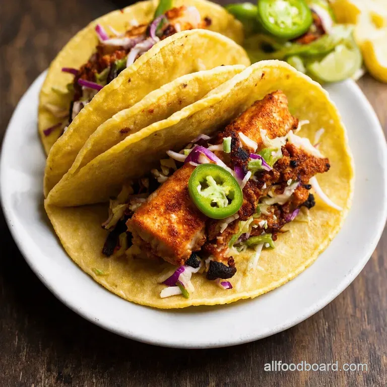 Sizzling Blackened Fish Tacos with Jalapeño Slaw presentation