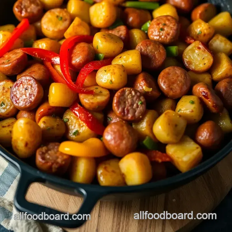 Sizzling Sausage Potatoes & Peppers Skillet presentation