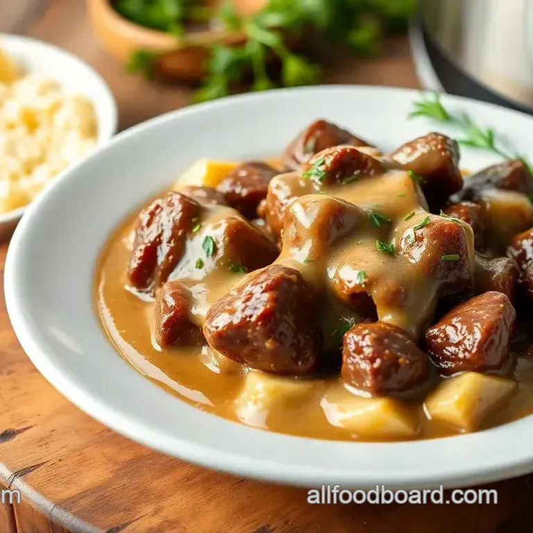 My Family' s Favorite Slow Cooker Beef Tips with Creamy Gravy