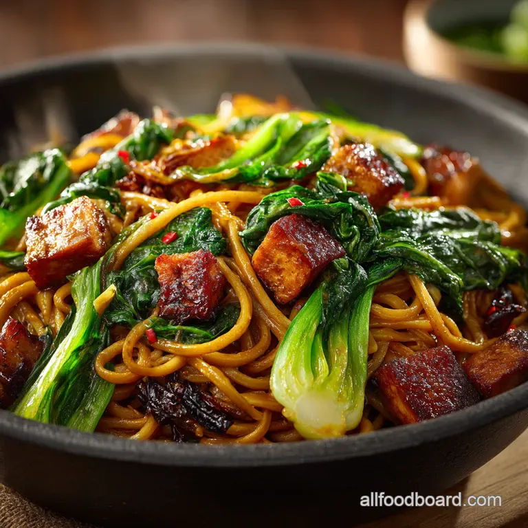SlurpWorthy Tofu Peanut Curry Noodles with Bok Choy Boost presentation