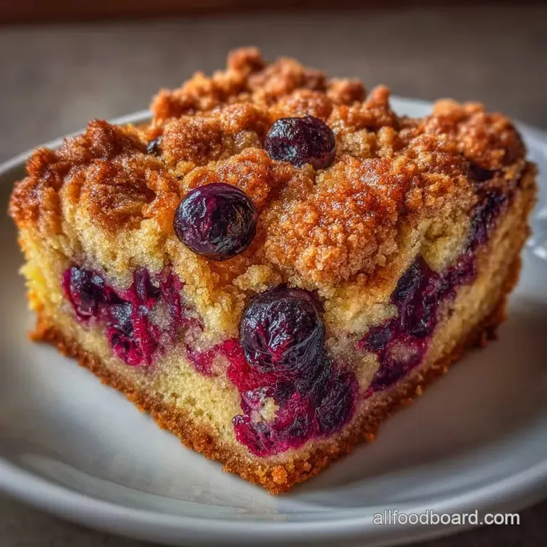 A warm slice of berry crumble cake on a white plate, topped with a dollop of melting vanilla ice cream and mint