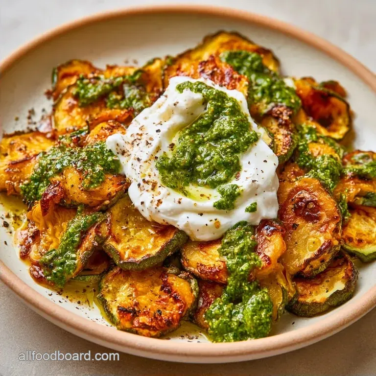 Smashed Zucchini with Pesto Burrata: Crispy