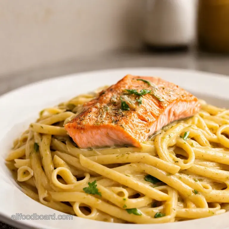 Speedy Garlic Butter Salmon Pasta From Pan to Plate in 20 Minutes presentation