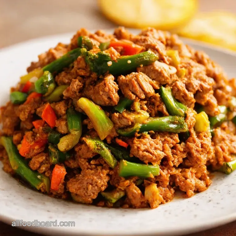 Speedy Ground Turkey Rainbow Pepper StirFry presentation
