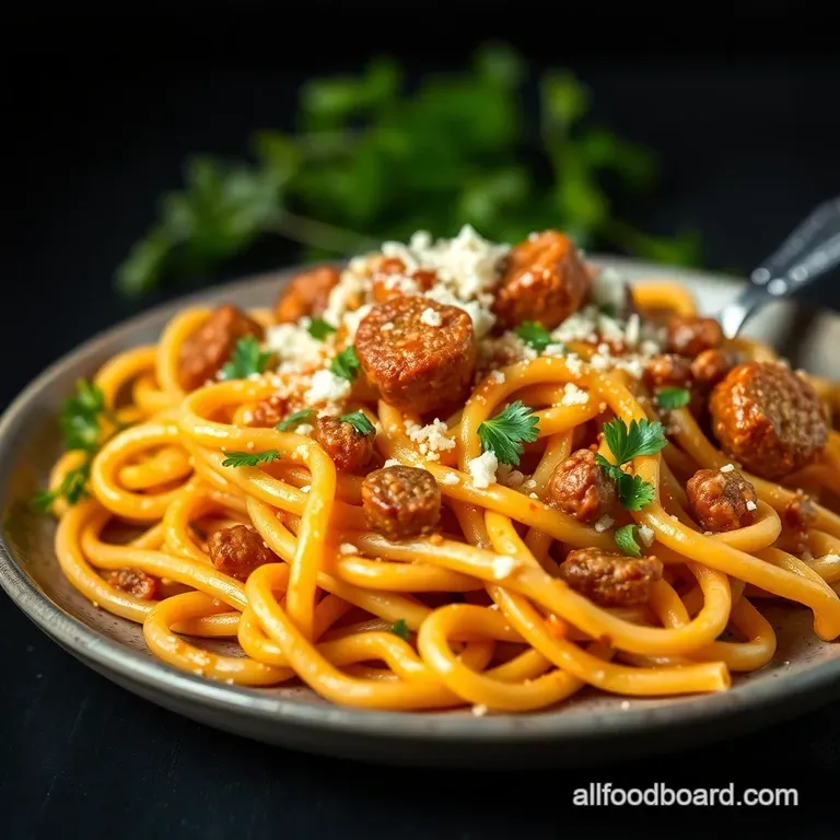 Speedy Sausage & Tomato One-Pot Pasta presentation