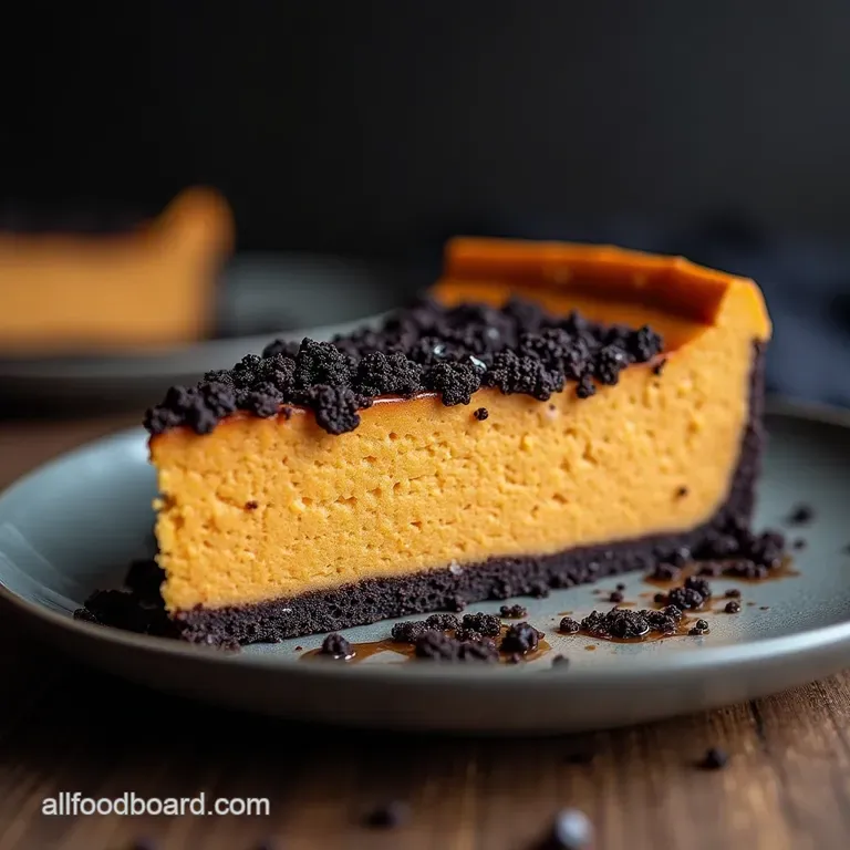 The Midnight Graveyard Spiced Pumpkin Cheesecake with Black Cocoa Crumble