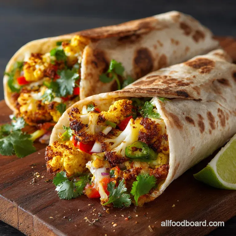 Spicy Roasted Cauliflower Veggie Burritos with Cool Lime Crema