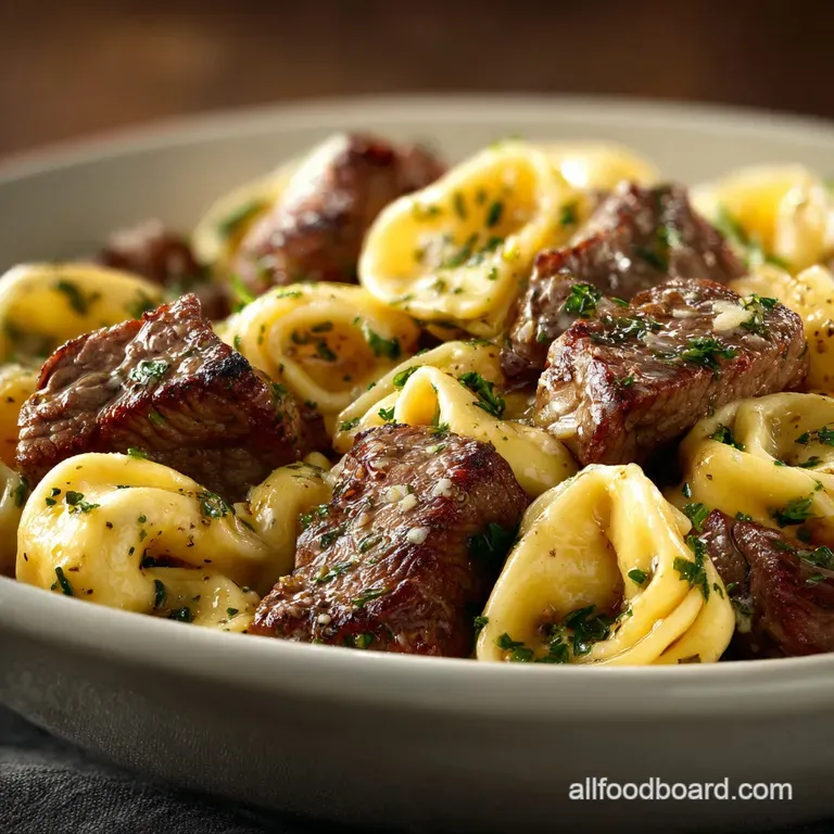 Steak Bite Tortellini with Garlic Butter: One Pan