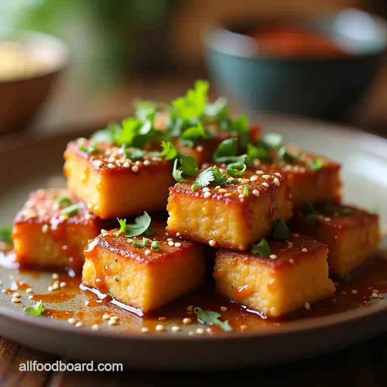 Sticky Sesame Tofu presentation