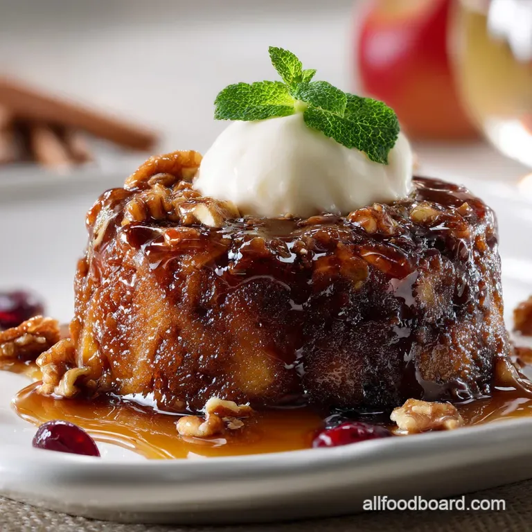 Apple Desserts: the Great British Sticky Toffee Apple Crunch Pudding presentation
