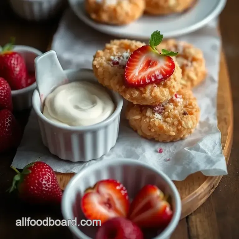 Fried Strawberry Cheesecake Crispy Treats presentation