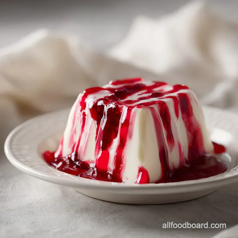 A neat slice of red-filled sponge cake on a white plate, topped with piped cream and a fresh strawberry slice.