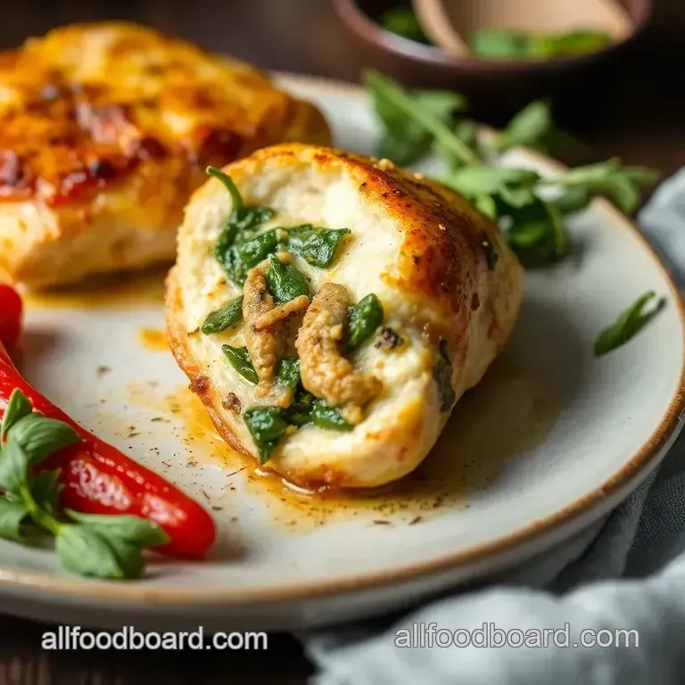 Sear Stuffed Chicken with Spinach & Peppers presentation