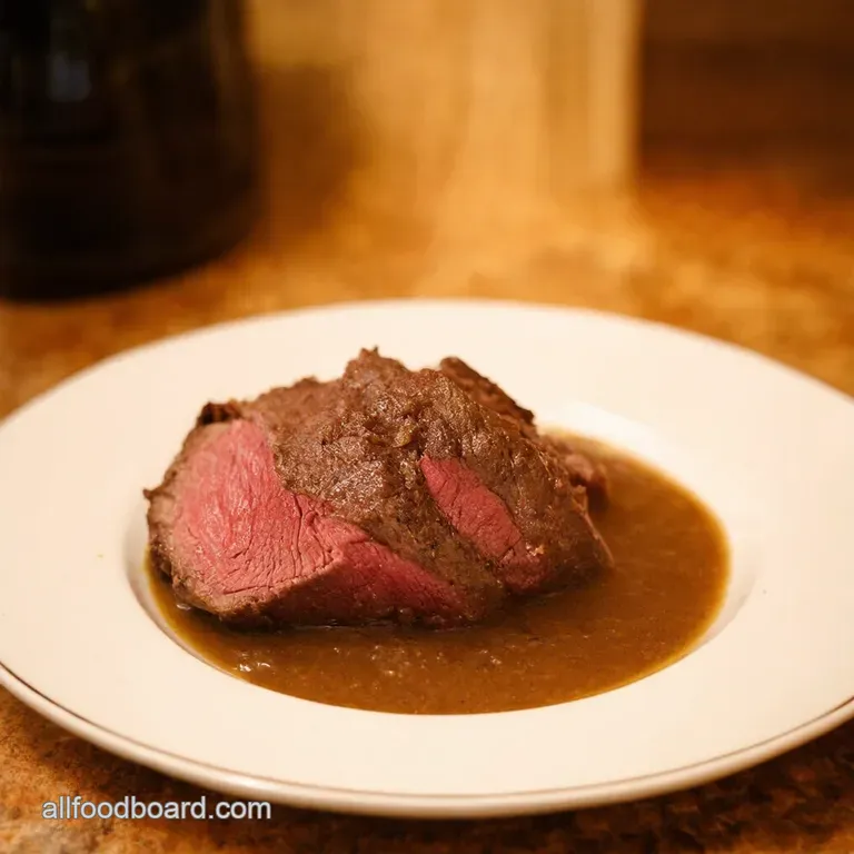 Sunday Best SlowRoasted Eye of Round with Yorkshire Pudding Gravy presentation