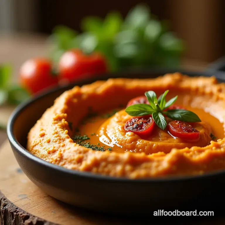 Roasted Garlic SunDried Tomato Powerhouse Hummus presentation