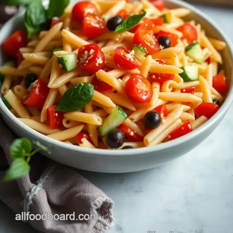 Sunny Mediterranean Pasta Salad presentation
