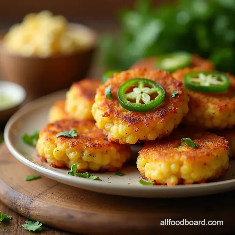 Sweet Heat Corn Jalapeño Fritters with CilantroLime Crema presentation