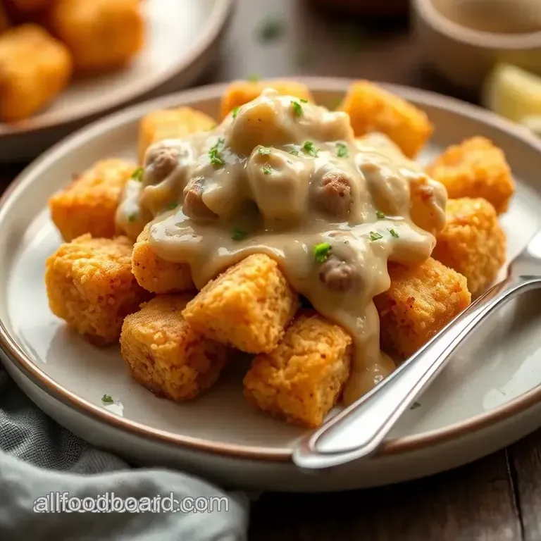Baked Tater Tots with Creamy Sausage Gravy presentation