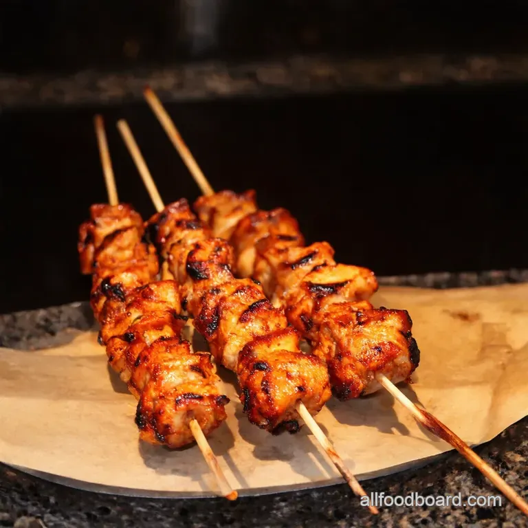 Thai Coconut Chicken Skewers with Fiery Peanut Dip presentation