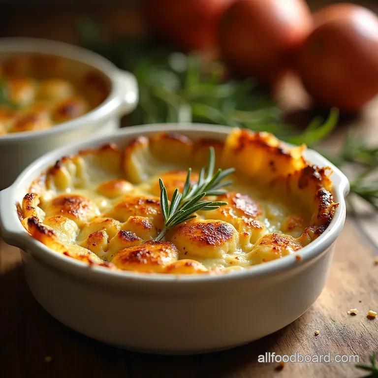 Truffled Toasted Hazelnut Potato Gratin with Rosemary Crème Fraîche presentation