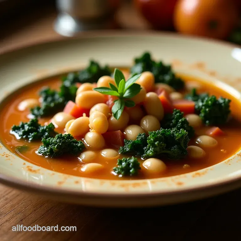 The Peasants Treasure Rustic Tuscan White Bean and Kale Soup Minestra Di Fagioli E Cavolo Nero presentation