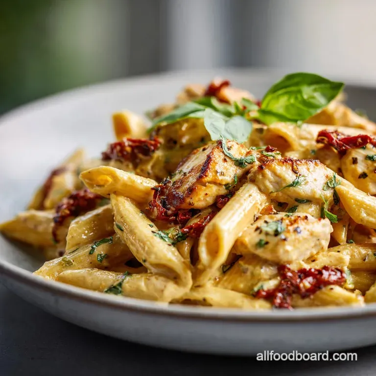 Chicken Penne Pasta: Tuscan Creamy with Sun-Dried Tomatoes presentation