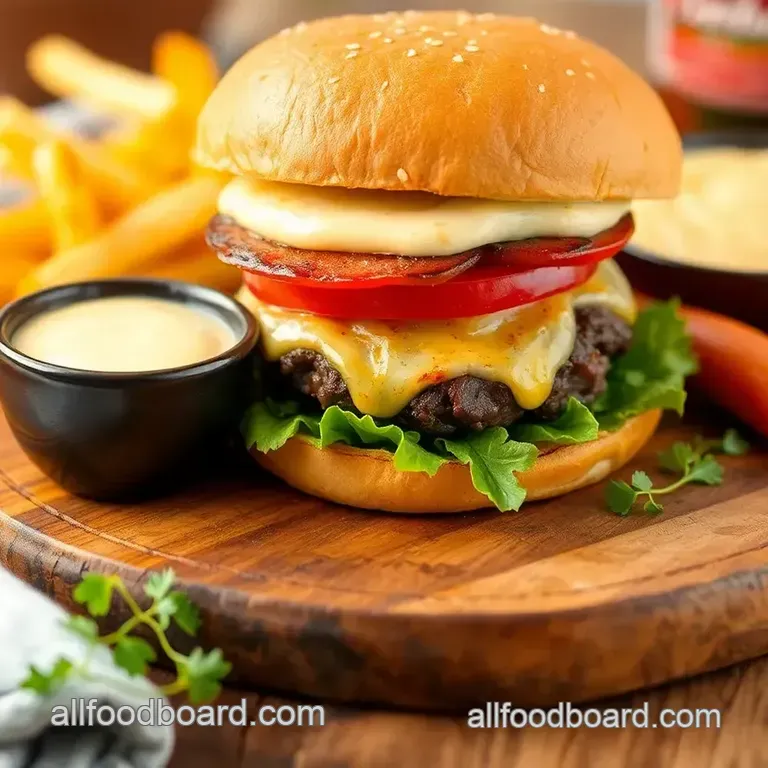 Ultimate Grilled Beef Burger with Roasted Garlic Aioli presentation