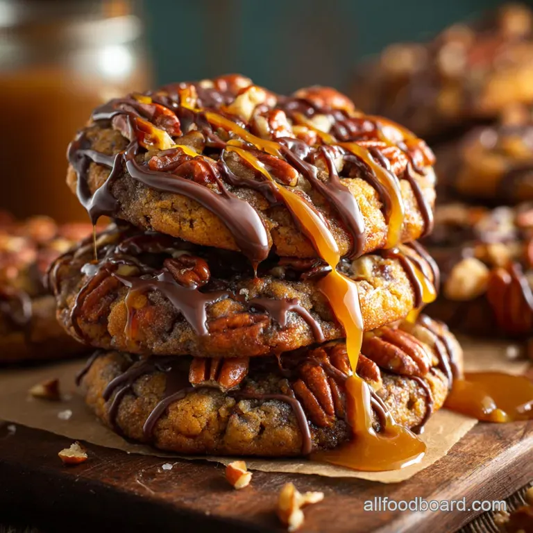 The Ultimate Chewy Caramel Pecan Turtle Cookies presentation