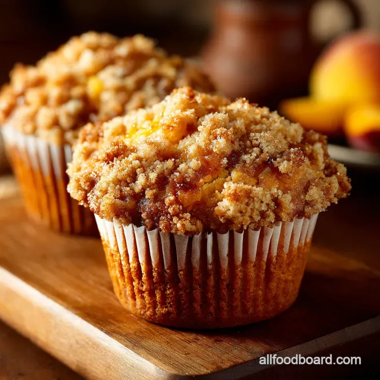 UltraMoist Vanilla Peach Muffins with Buttery Crumb Topping