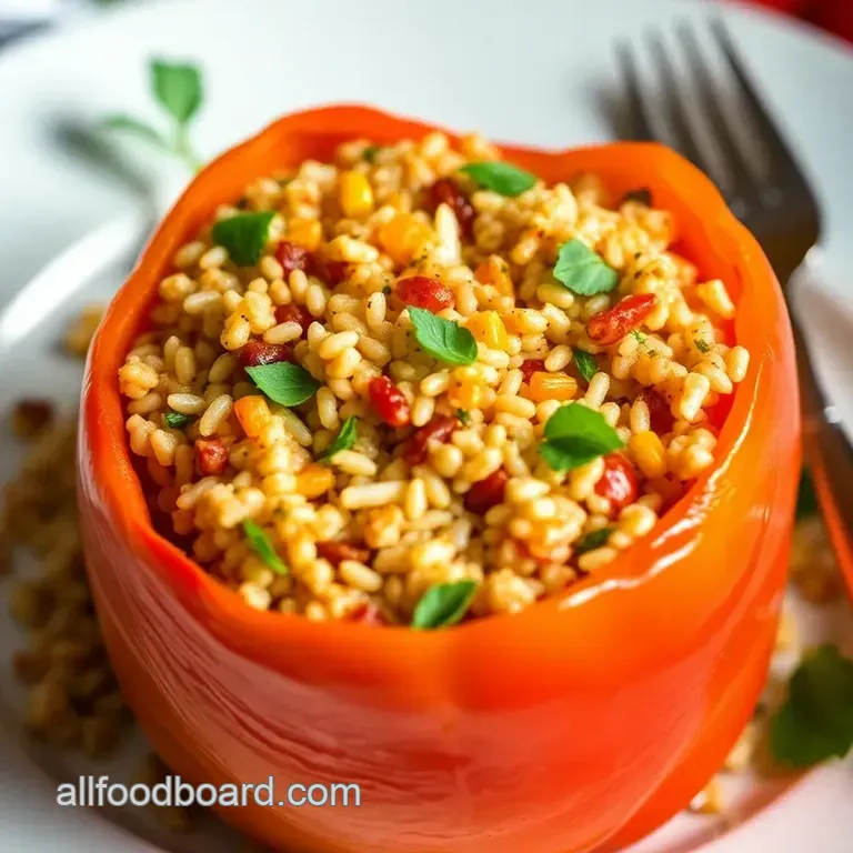 Vibrant Veggie-Stuffed Peppers with Quinoa & Feta presentation