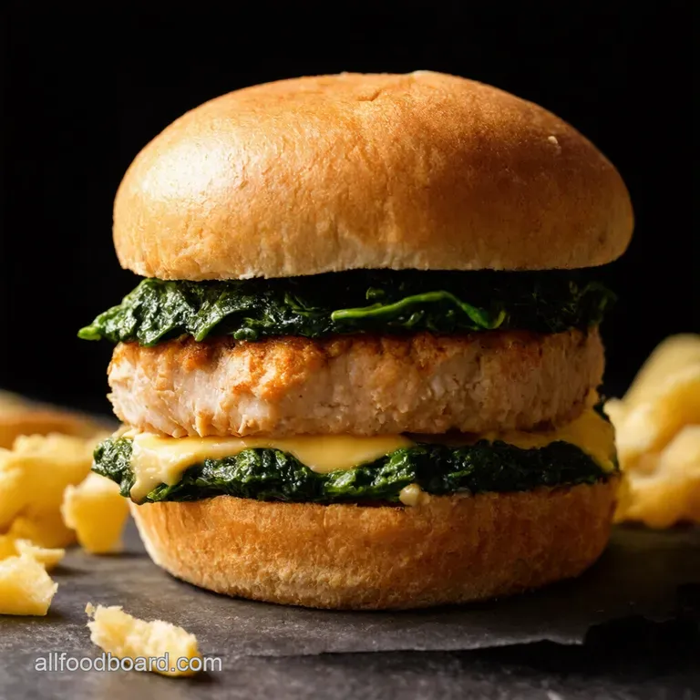 White Cheddar Spinach Chicken Burger Juicy Flavor Bomb