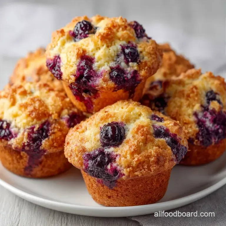 Three golden-brown muffins on a white ceramic plate beside a folded linen napkin and a glass of cold milk.