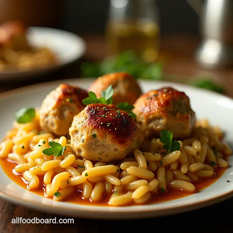 Zesty Greek Chicken Meatballs with Lemon Herb Orzo presentation