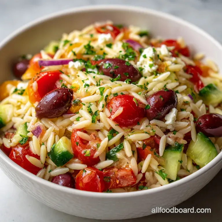 Mediterranean Orzo Salad: Picnic Perfect Zesty presentation